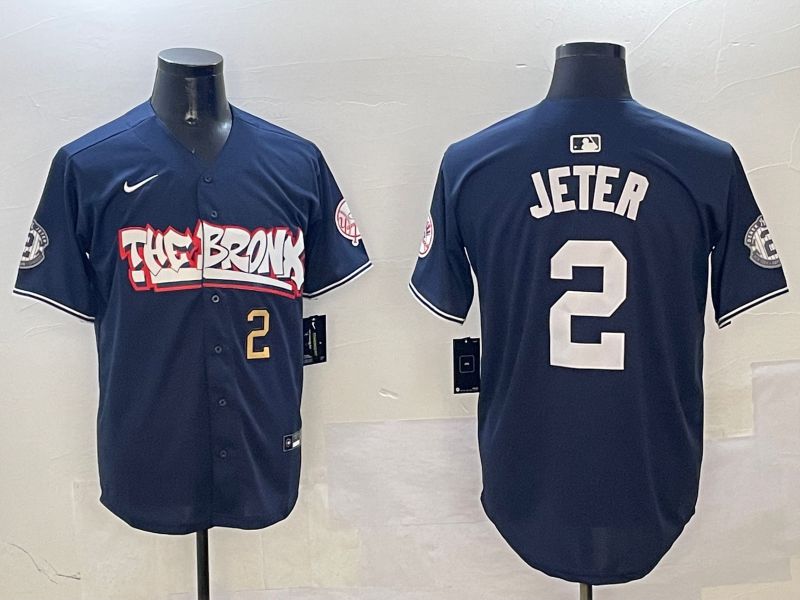 Men New York Yankees #2 Jeter Drak Blue four generations Joint Name 2025 Nike MLB Jersey style 5